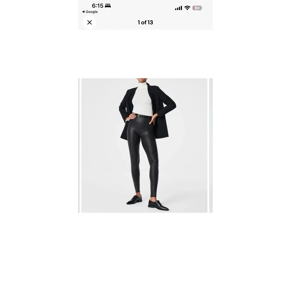 Spanx Faux Leather Leggings Black High Rise Tummy Control Size 1X Tall